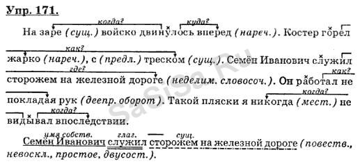 Русский язык 8 класс упр 172. На заре войско двинулось вперед костер горел жарко. На заре войско двинулось вперед. Бархударов русский 8 класс номер 106. Упр 171.